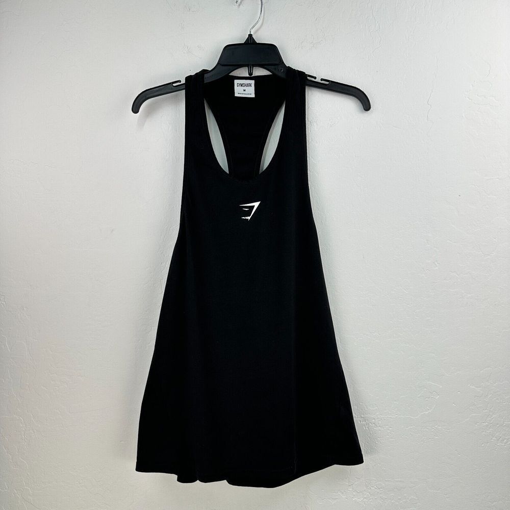 Gymshark 2.0 Stringer Tank Top Womens Medium Black White Stretch Gym Racerback‎